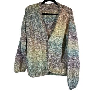 Vintage Crochet Knit Rainbow Ombre Open Front Cardigan Cozy